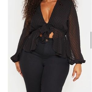 Mesh tie front blouse
